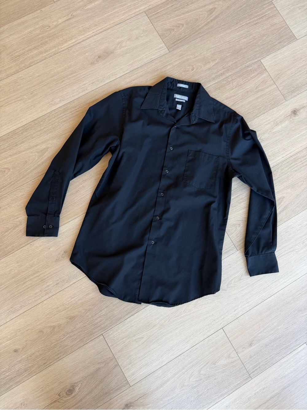Van Heusen Black Men's Long Sleeve Dress Shirt - Point Collar